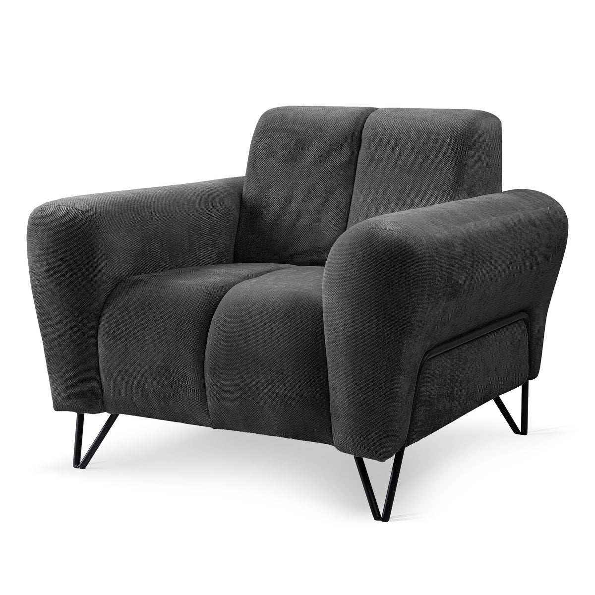 Nellia Upholstered Armchair, Modern Style, Storm Fabric – Black Graphite (STORM 99)