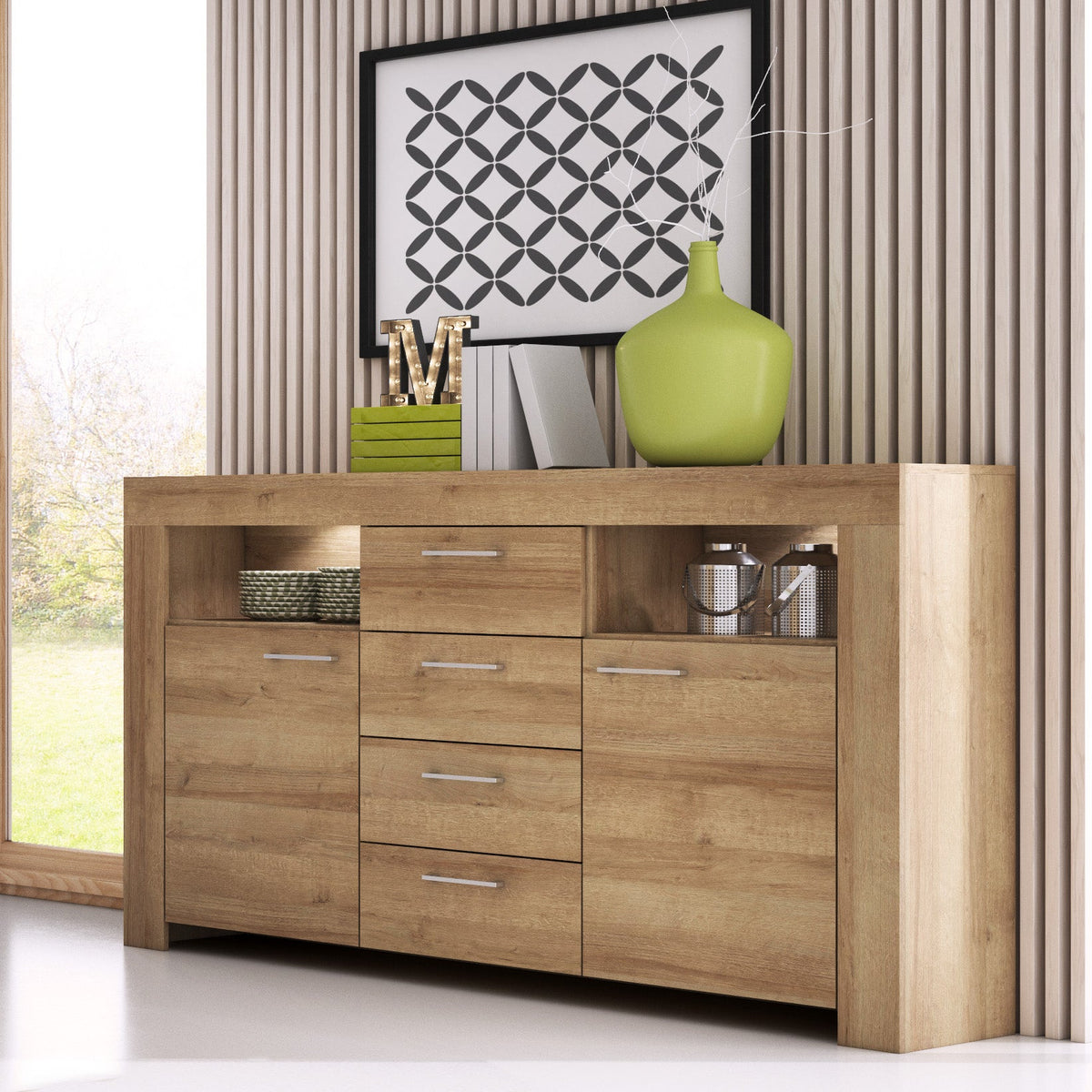 Komoda Gorky do przechowywania 155x96 z LED w stylu skandynawskim – zdjęcie 4