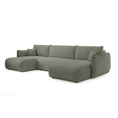 Narożnik U z funkcją spania o powierzchni 145x302 w stylu vintage | ALLORO Szałwia Kamienna (TILIA 37)