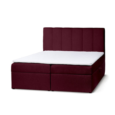 Stavy Continental Divan Bed with Topper and Storage, Scandinavian Style – Dark Burgundy (TORO 160), 200