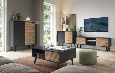 Komoda Las z szufladami i drzwiami 104x83 w stylu industrialnym – w aranżacji wnętrza