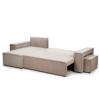 Klara Reversible Corner Sofa Bed with Storage and Pouffe, Modern Style – angled view