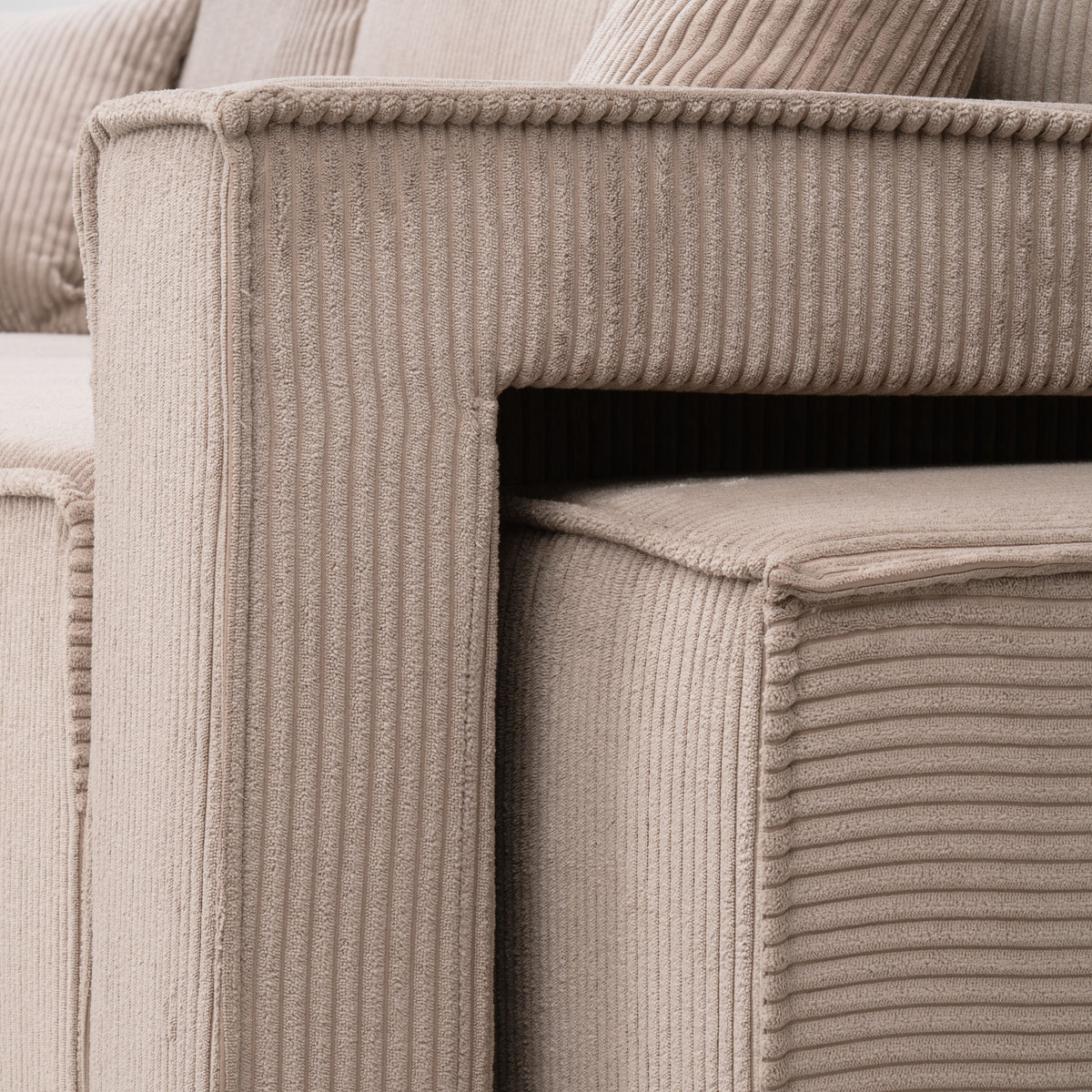 Klara Reversible Corner Sofa Bed with Storage and Pouffe, Modern Style – close-up of details and texture