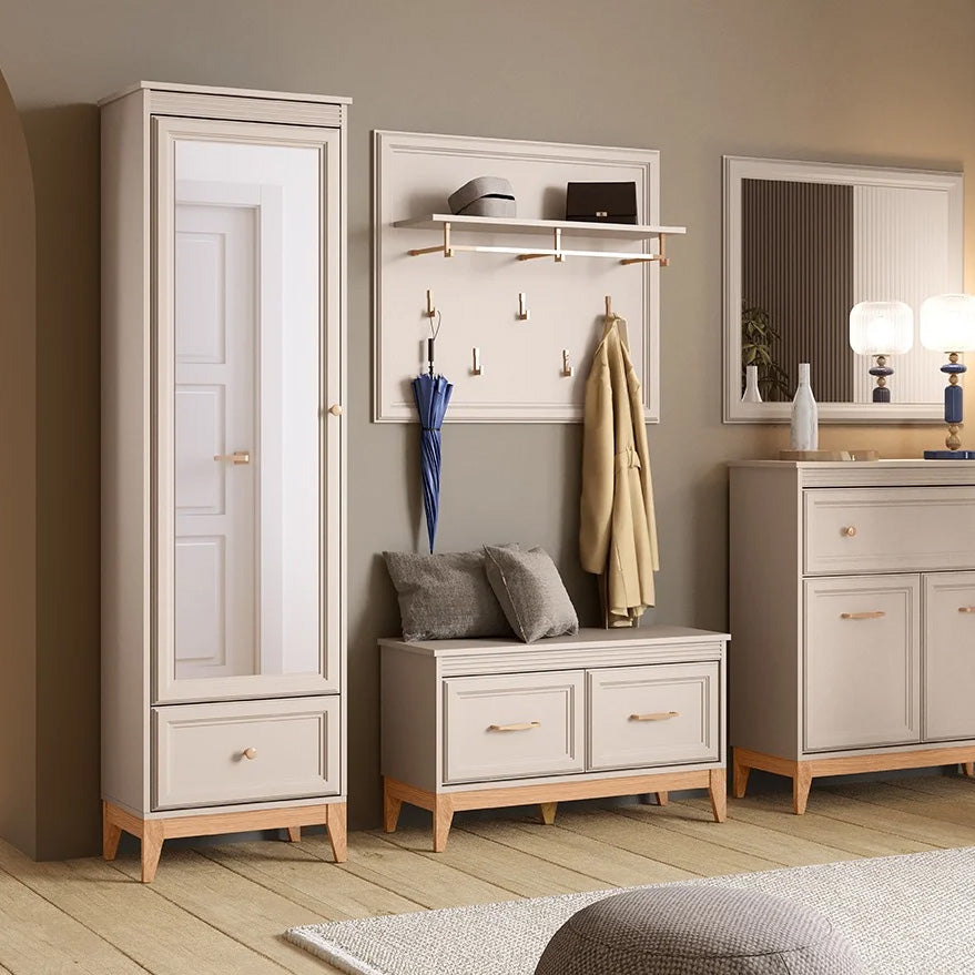 Serena Wall Panel 100x92 with Hooks and Shelf, Classic Style – in a room setting