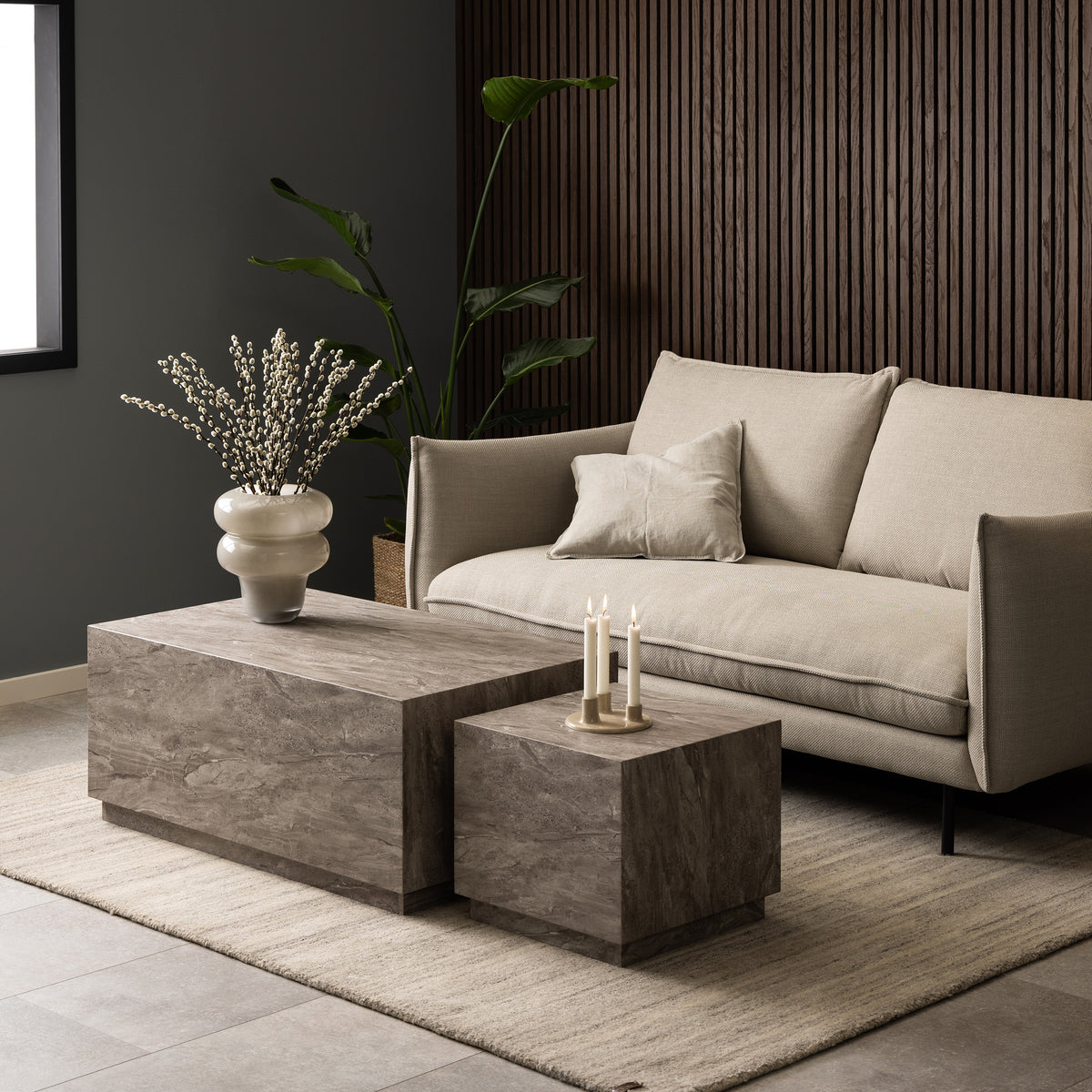 Segmento Set of 2 Coffee Tables with Stone Effect, Modern Style – in a room setting
