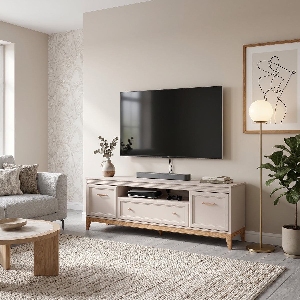 Meuble TV Serena 179x62 avec façades fraisées dans un style modern classic - dans un aménagement intérieur