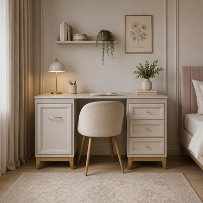 Biurko Serena 138x78 z 3 szufladami w stylu modern classic – w aranżacji wnętrza