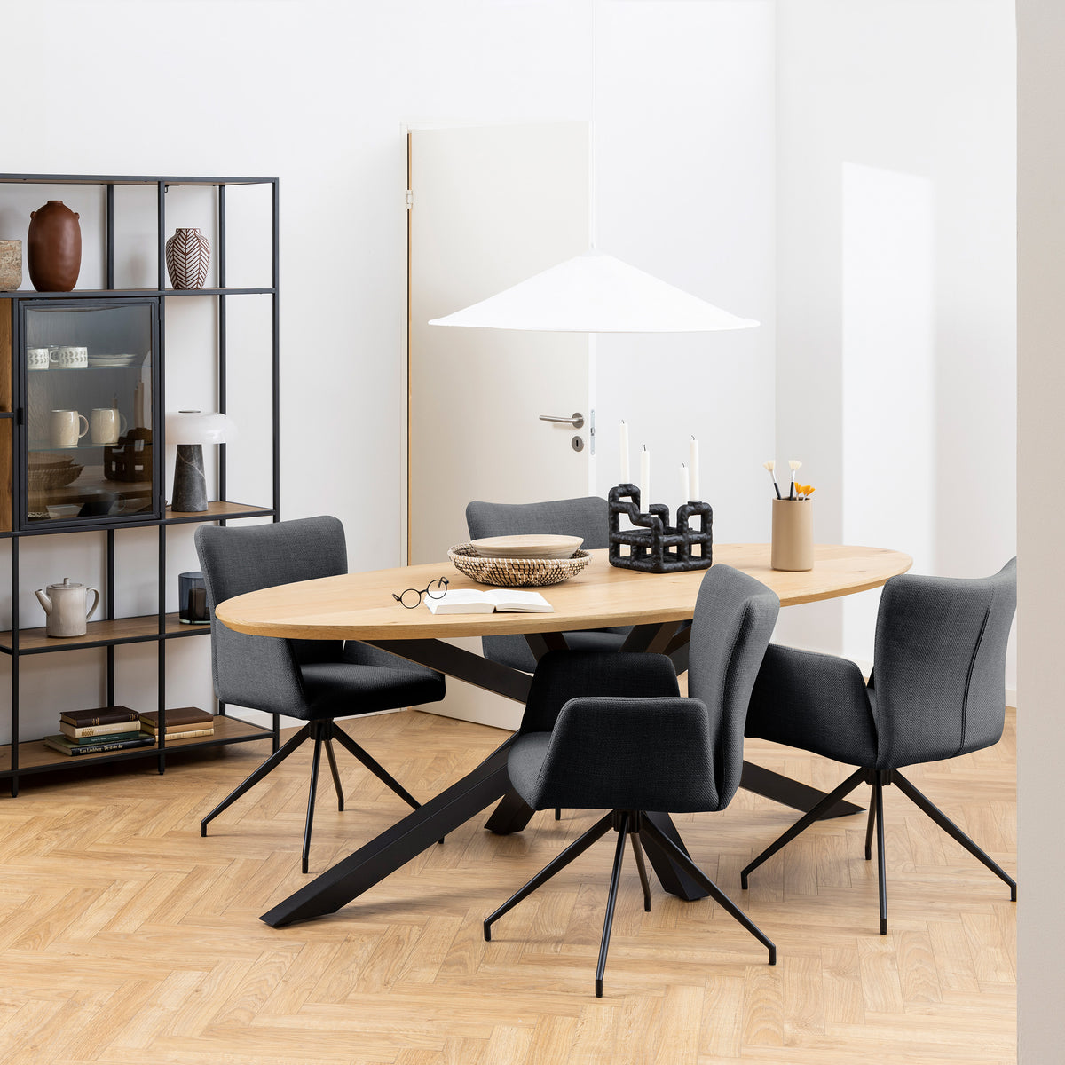 Surfo Large Oval Dining Table 220x76 cm, Industrial Style – in a room setting