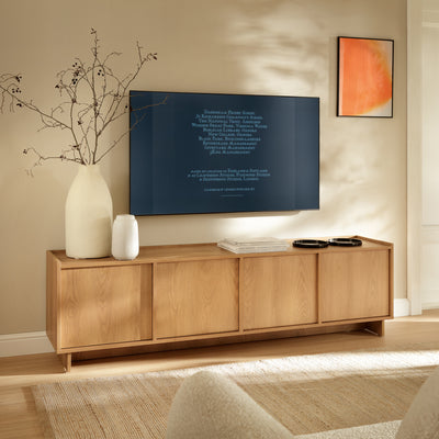 Kiyro TV Unit / TV Stand 195x55 with Closed Compartments, Minimalist Style – in a room setting