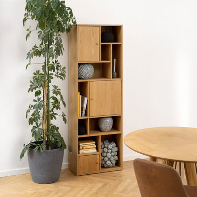 Asymo Wooden Bookcase 61x180 with Closed Shelves – in a room setting