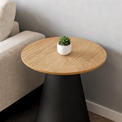 Okrągły stolik kawowy Talin o średnicy 45 cm w stylu soft loft – w aranżacji wnętrza