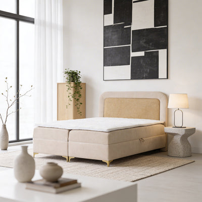Lit continental Mariel 140x200, 160x200 et 180x200 avec matelas et surmatelas, dans un style élégant - dans l’aménagement intérieur