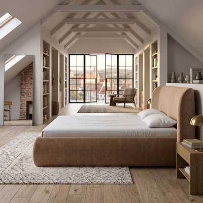 Łóżko tapicerowane Frasspo 140x200, 160x200 i 180x200 z pojemnikiem w stylu modern soft – w aranżacji wnętrza