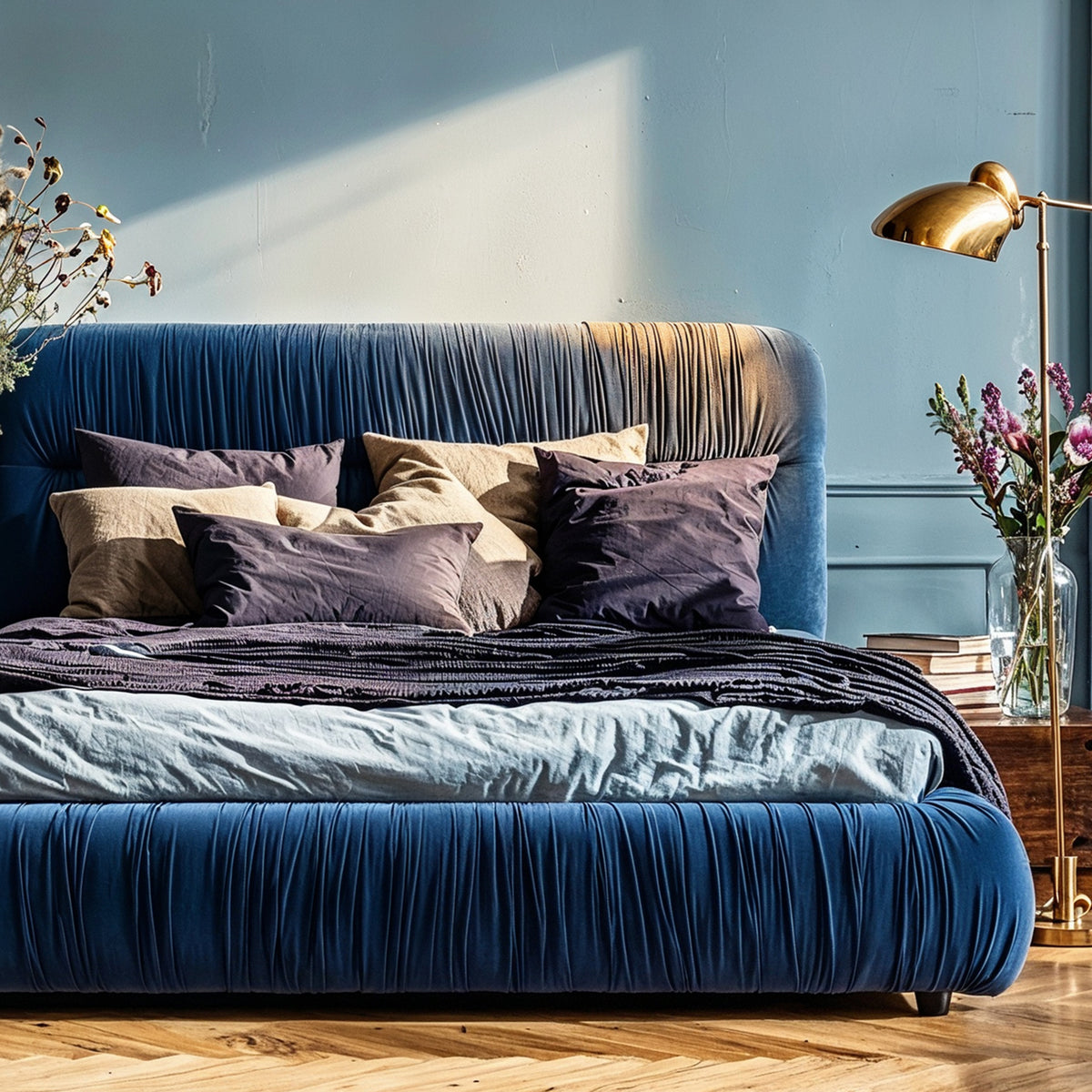 Drapori Upholstered Pleated Ottoman Bed with Storage, Modern Style
