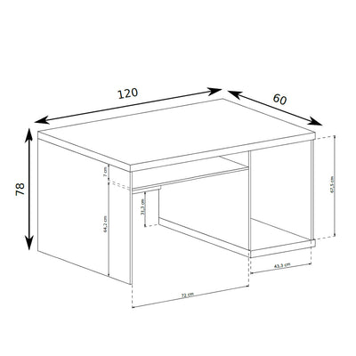 Bureau Korin 120x78 – schéma avec largeur, hauteur et profondeur