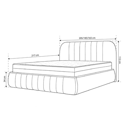 Carla Upholstered Ottoman Bed with Storage, Soft Minimalism Style – dimensions drawing