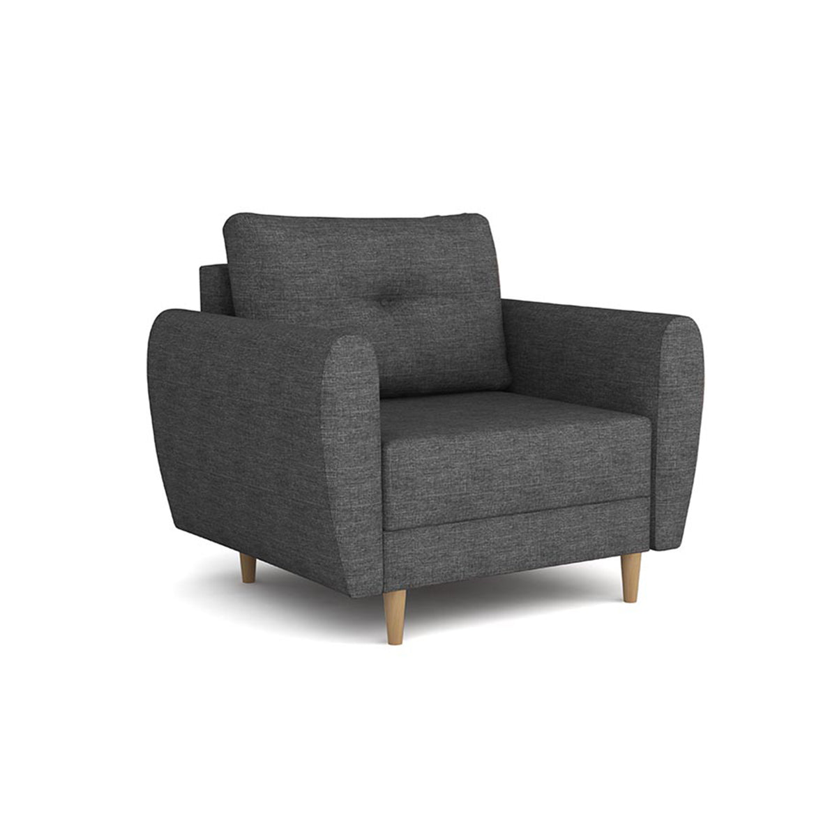 Fauteuil Harmi 90 cm Schiste Encre (SAWANA 06) – fauteuil scandinave rembourré avec un bouton décoratif sur le dossier