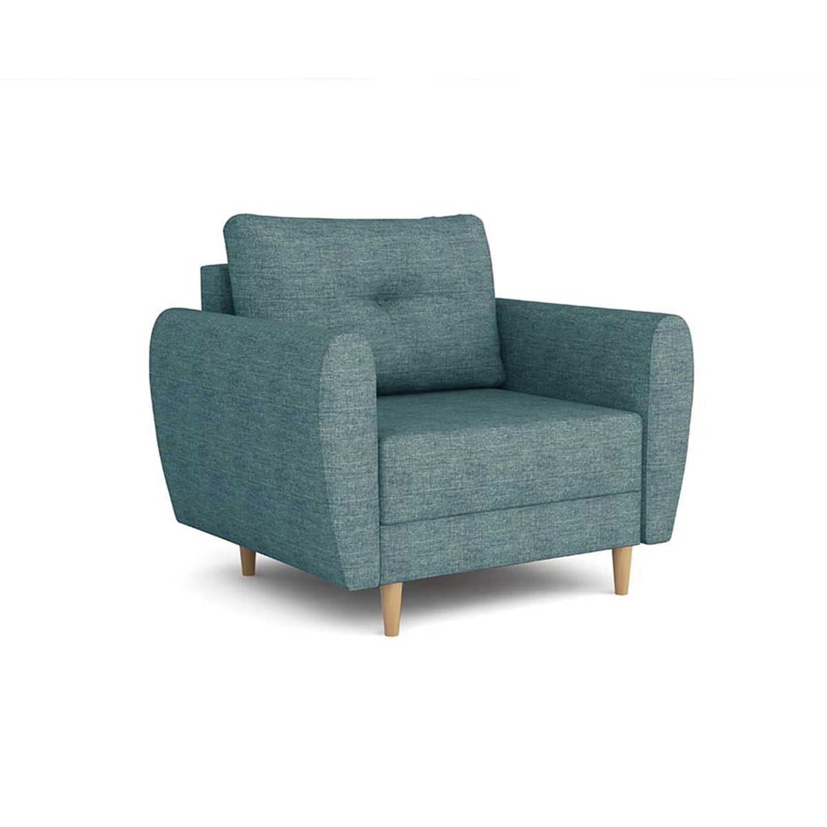 Fauteuil Harmi 90 cm Rocher Bleu Marine (SAWANA 33) – fauteuil scandinave rembourré avec un bouton décoratif sur le dossier