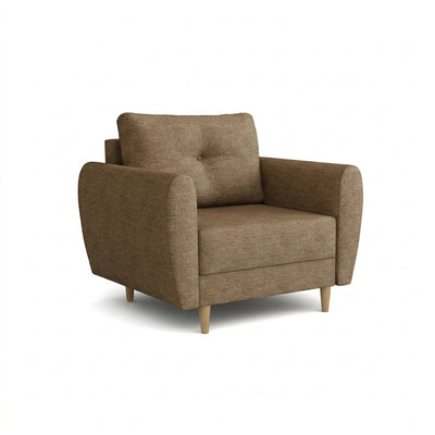Fauteuil Harmi 90 cm Schiste Café (SAWANA 03) – fauteuil scandinave rembourré avec un bouton décoratif sur le dossier