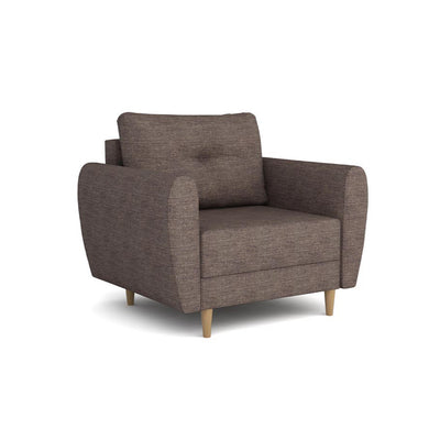 Fauteuil Harmi 90 cm Taupe Sable (SAWANA 12) – fauteuil scandinave rembourré avec un bouton décoratif sur le dossier