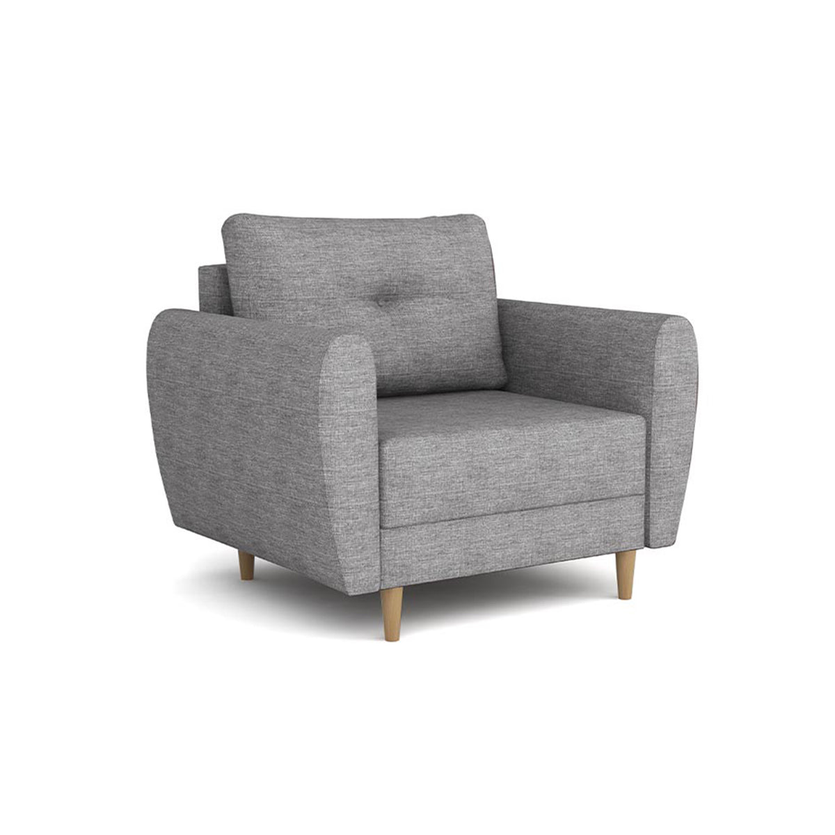 Fauteuil Harmi 90 cm Quartz Cendré (SAWANA 32) – fauteuil scandinave rembourré avec un bouton décoratif sur le dossier