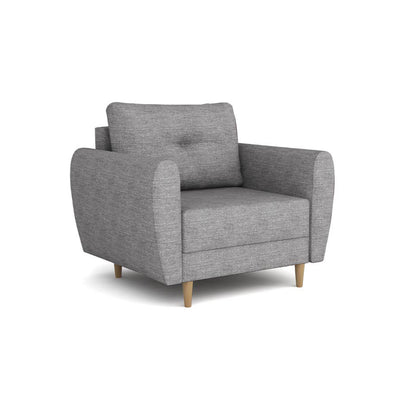 Fauteuil Harmi 90 cm Quartz Cendré (SAWANA 32) – fauteuil scandinave rembourré avec un bouton décoratif sur le dossier