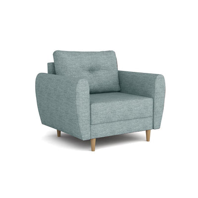 Fauteuil Harmi 90 cm Béton Argenté (SAWANA 29) – fauteuil scandinave rembourré avec un bouton décoratif sur le dossier