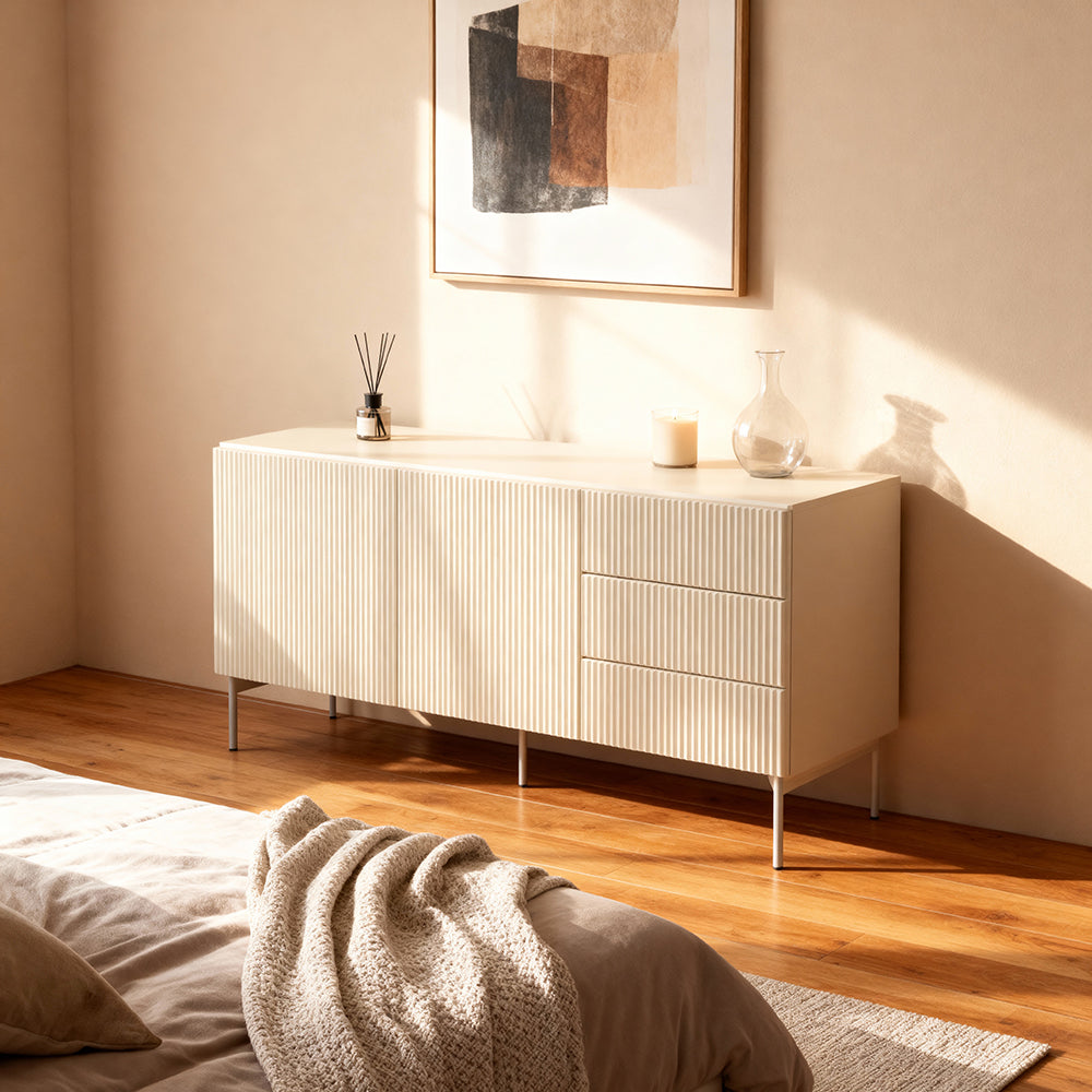 MuzZI Sideboard with Doors and Drawers 147x81, Modern Style – in a room setting