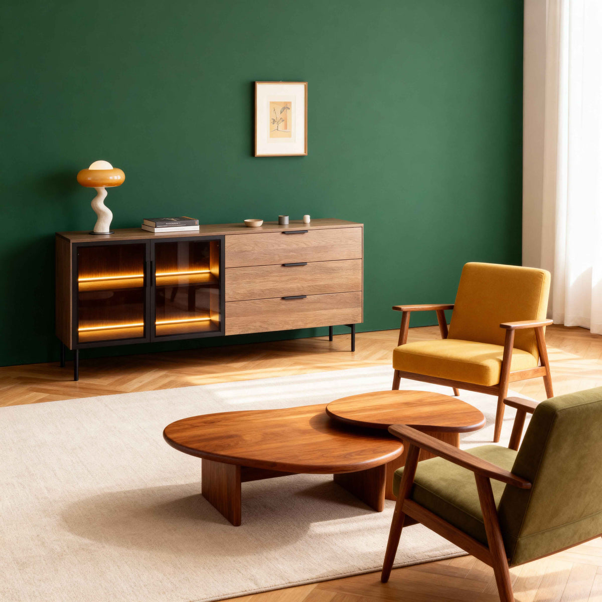 Lummer Sideboard with Doors and Drawers 181x83, Modern Style – in a room setting