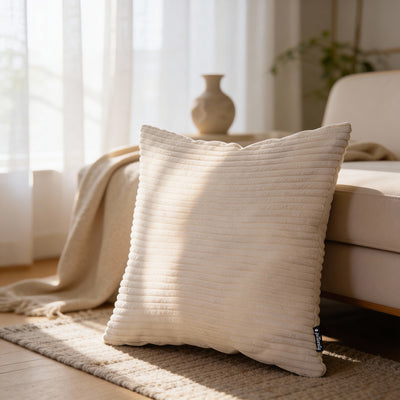 Wide Corduroy Decorative Cushion 45x45 cm, Scandinavian and Boho Style – in a room setting