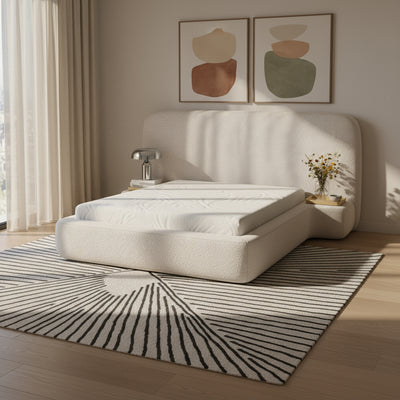 Genz Upholstered Bed 140x200, 160x200 and 180x200, Japandi Style – in a room setting