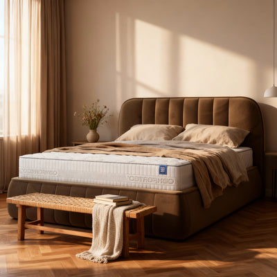 Carla Upholstered Ottoman Bed with Storage 140x200, 160x200 and 180x200, Soft Minimalism Style – in a room setting