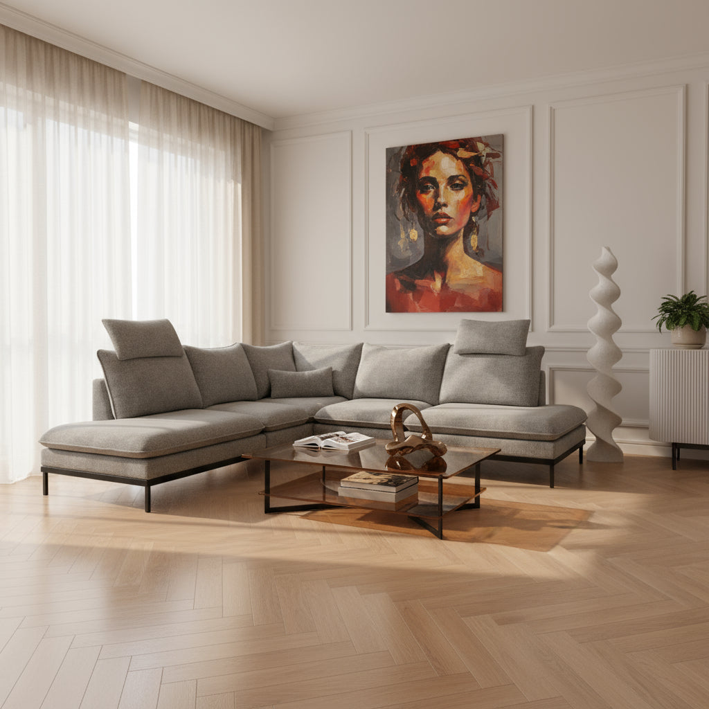 Leafy 4 Seater Premium Corner Sofa 293×198 cm, Elegant Style – in a room setting