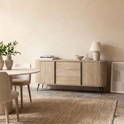 Llovia Sideboard with Sliding Doors and Drawers 196x82, Modern Style