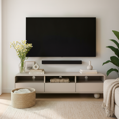 Szafka RTV pod telewizor Ballo 160x44 w stylu japandi – w aranżacji wnętrza