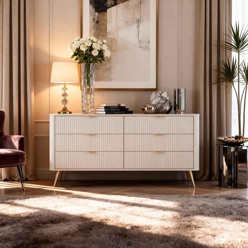 Laanti Chest of Drawers 163x81 with 6 Drawers, Elegant Style – in a room setting