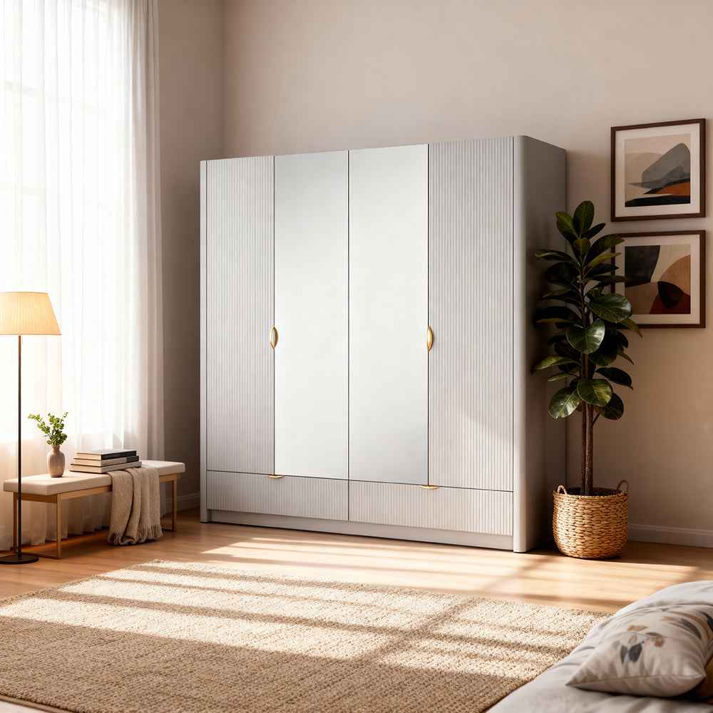 Laanti 4-door Wardrobe 213x208 cm, Modern Style – in a room setting