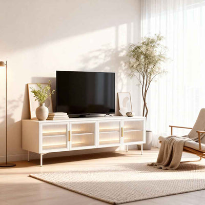 Szafka RTV pod telewizor Lummer 181x62 w stylu nowoczesnym – w aranżacji wnętrza