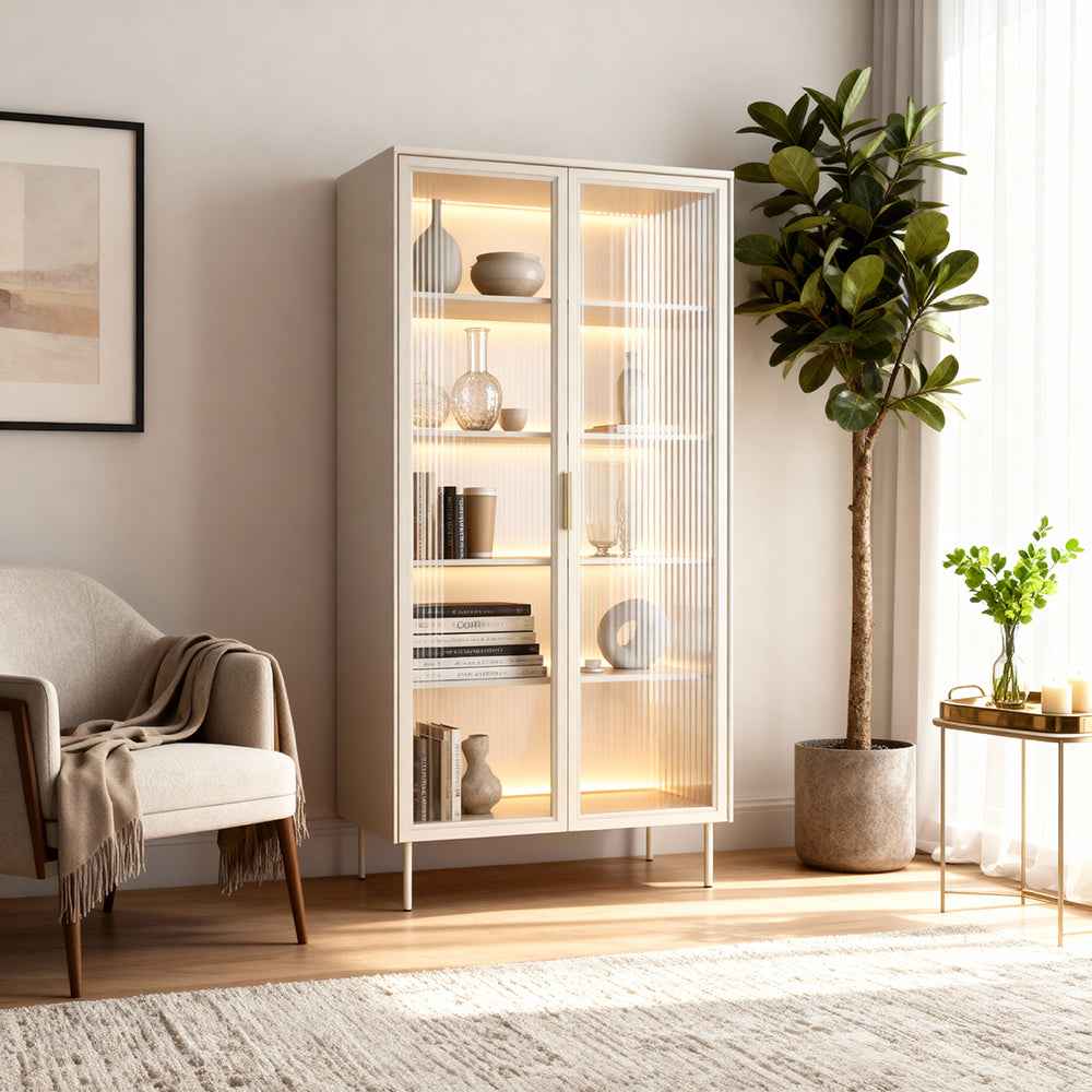 Lummer Glass Display Cabinet 91x195 cm, Modern Style – in a room setting
