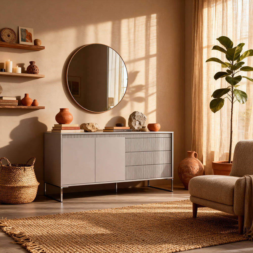 Senra Sideboard with Doors and Drawers 187x81, Japandi Style – in a room setting