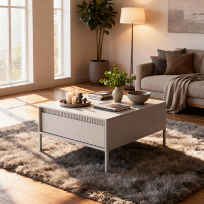 Stolik kawowy do salonu Senra 68x48 z szufladą w stylu minimalistycznym – w aranżacji wnętrza