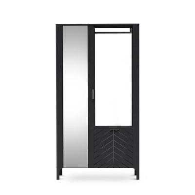 Garde-robe EKLIPSO 105x197 avec miroir dans un style moderne, couleur noire - vue de face | Pillovely