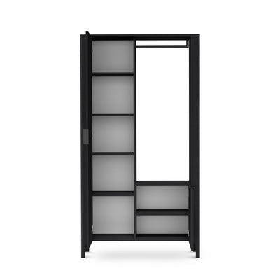 Armoire EKLIPSO 105x197 avec miroir, de style moderne, coloris noir - intérieur après ouverture | Pillovely