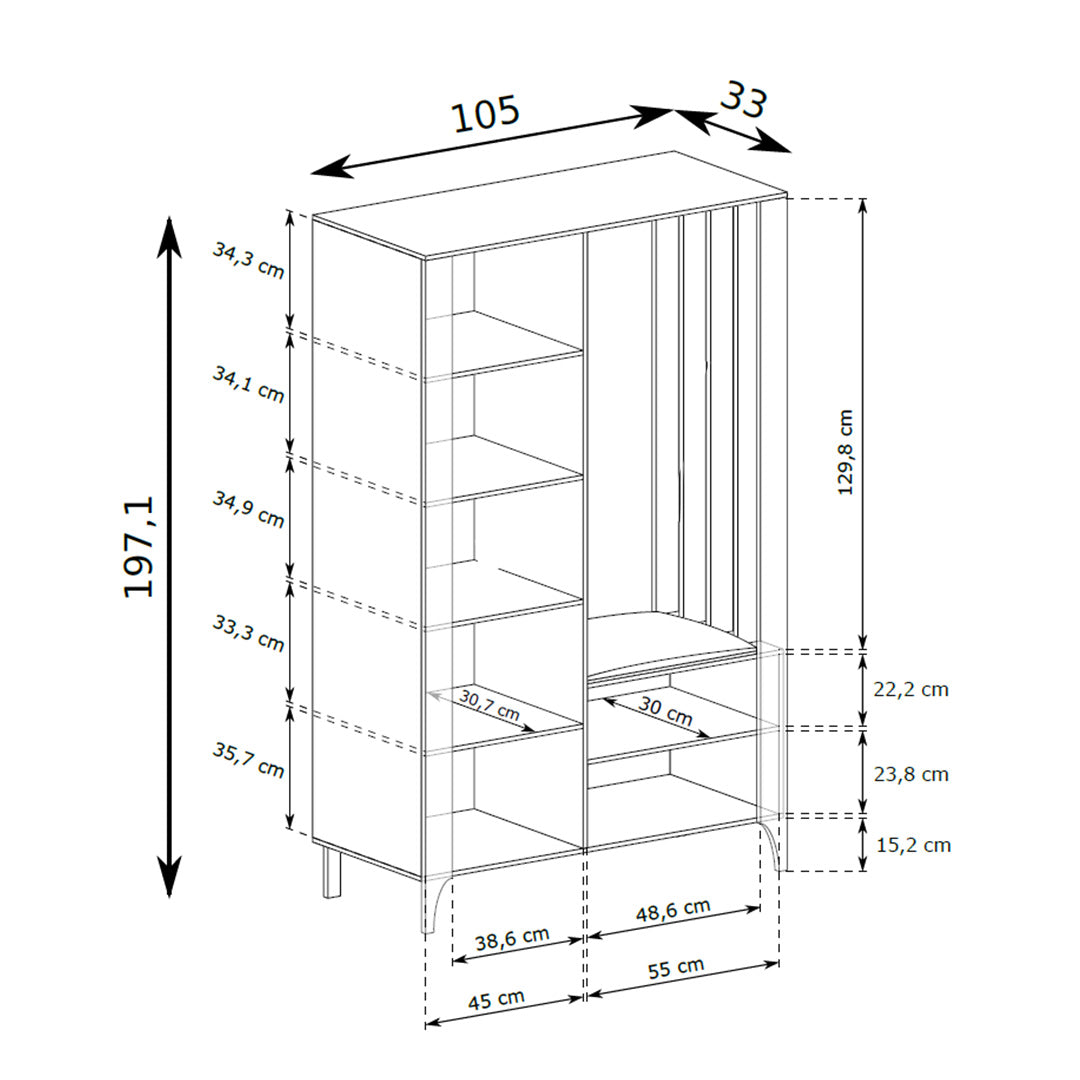 Armoire EKLIPSO 105x197 avec miroir au style moderne – dessin coté | Pillovely