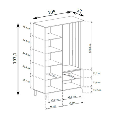 Armoire EKLIPSO 105x197 avec miroir au style moderne – dessin coté | Pillovely