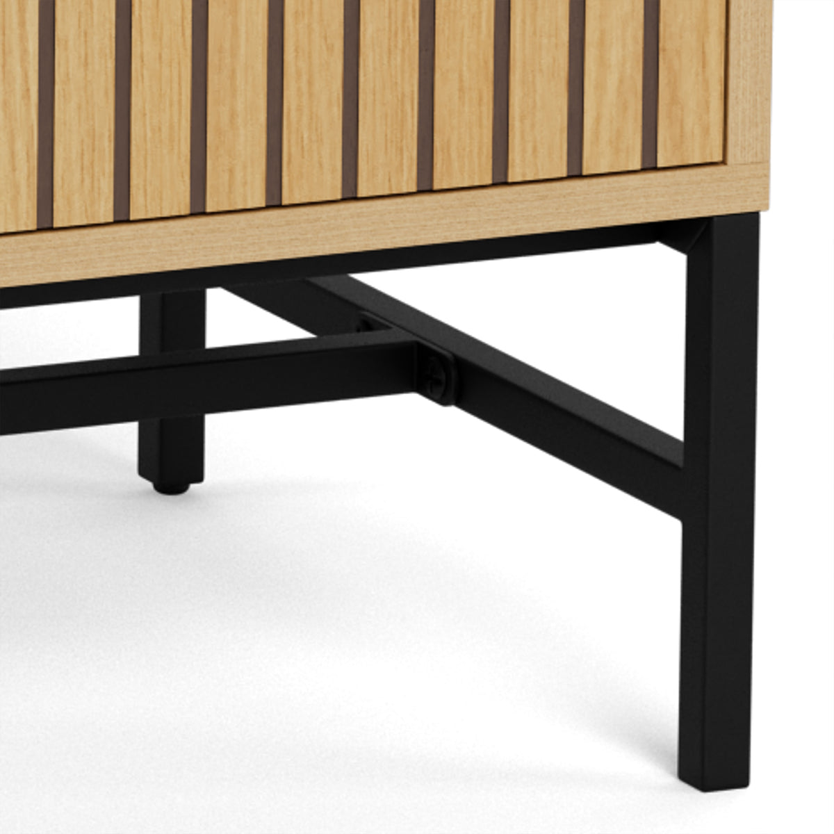 Commode Bambouz 81 x 81 – gros plan sur les pieds en acier à profil carré, finition noire mate