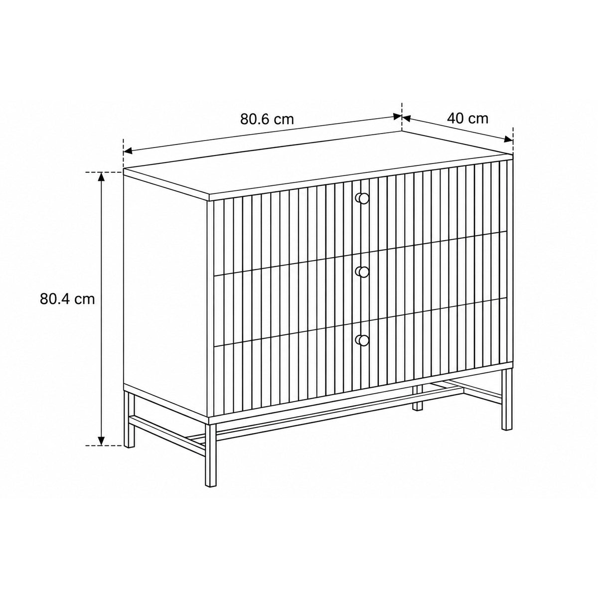 Commode Bambouz 81 x 81 – plan coté indiquant la largeur, la hauteur et la profondeur