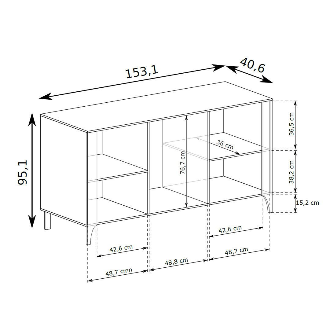 Commode EKLIPSO 153x95 avec façades à chevrons de style moderne - dessin coté | Pillovely