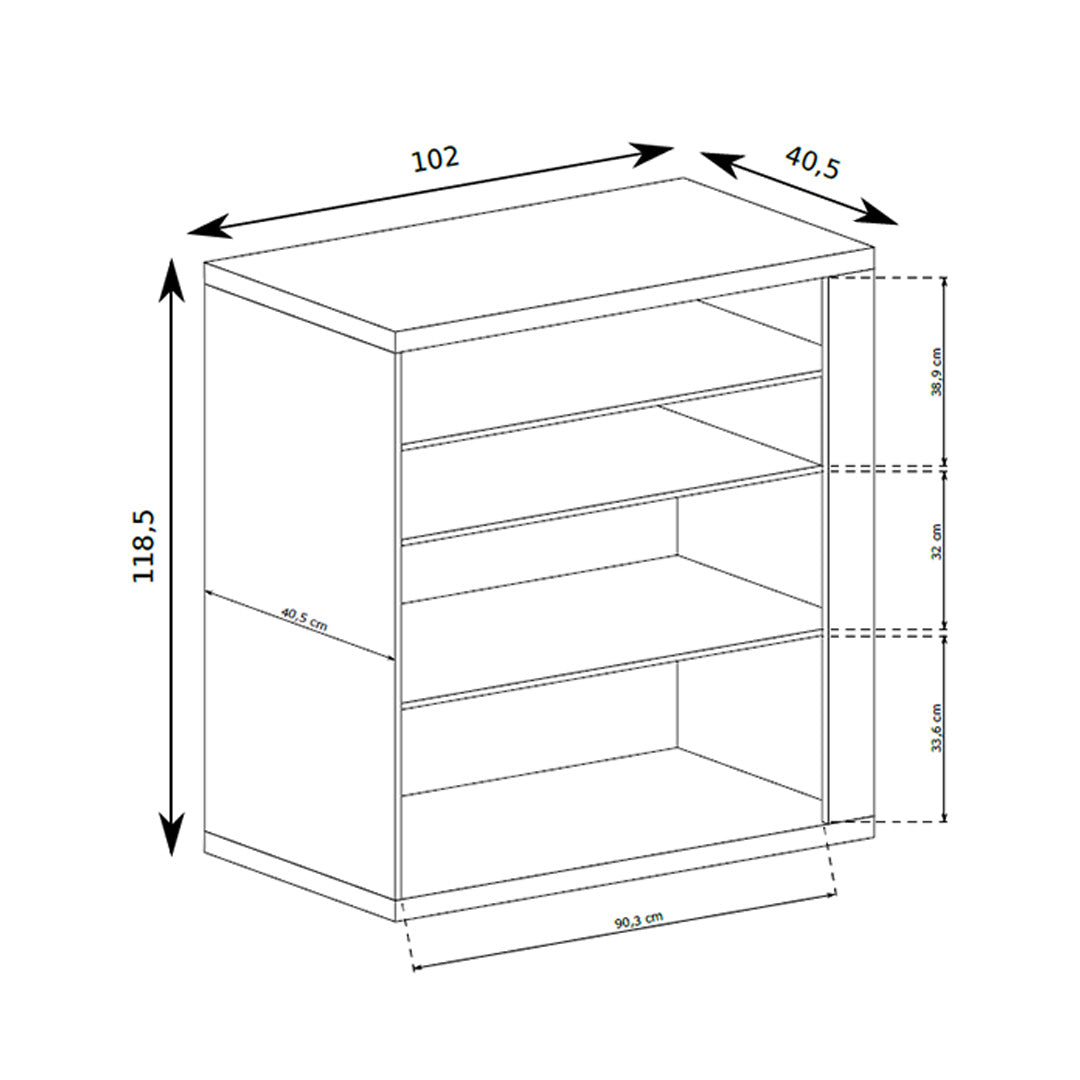 Commode Korin 102x119 – schéma des dimensions avec largeur, hauteur et profondeur