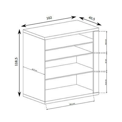 Commode Korin 102x119 – schéma des dimensions avec largeur, hauteur et profondeur
